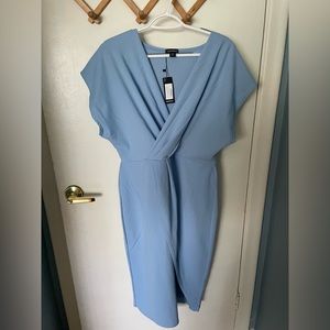 Boohoo Sky Blue Wrap Front Midi Dress- Size 12